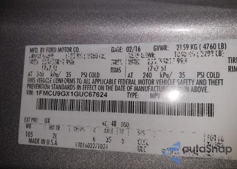 2016 Ford Escape Se z USA, uszkodzony, nr VIN 1FMCU9GX1GUC67624